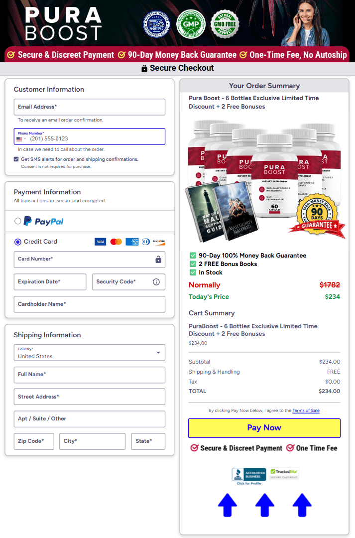 Pura Boost order page